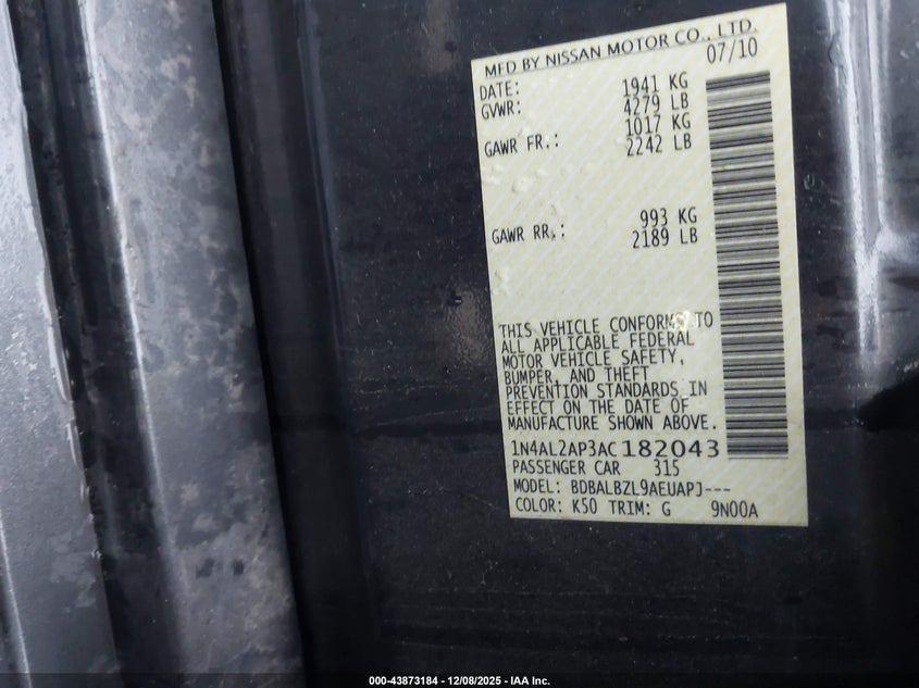 1N4AL2AP3AC182043 2010 NISSAN ALTIMA photo no. 9