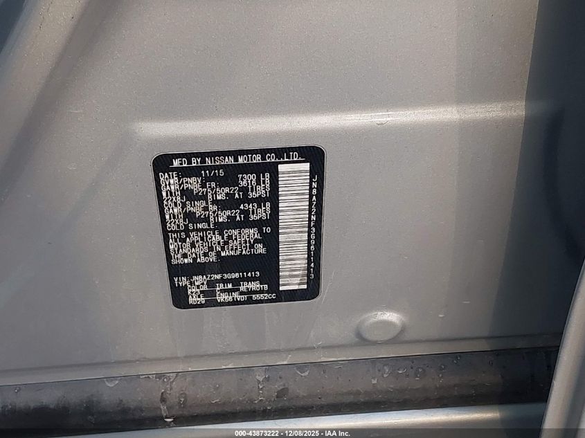 2016 Infiniti Qx80 VIN: JN8AZ2NF3G9611413 Lot: 43873222