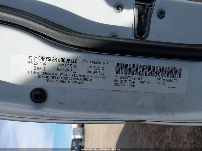 2012 Chrysler 300 VIN: 2C3CCAAG5CH217053 Lot: 43873232