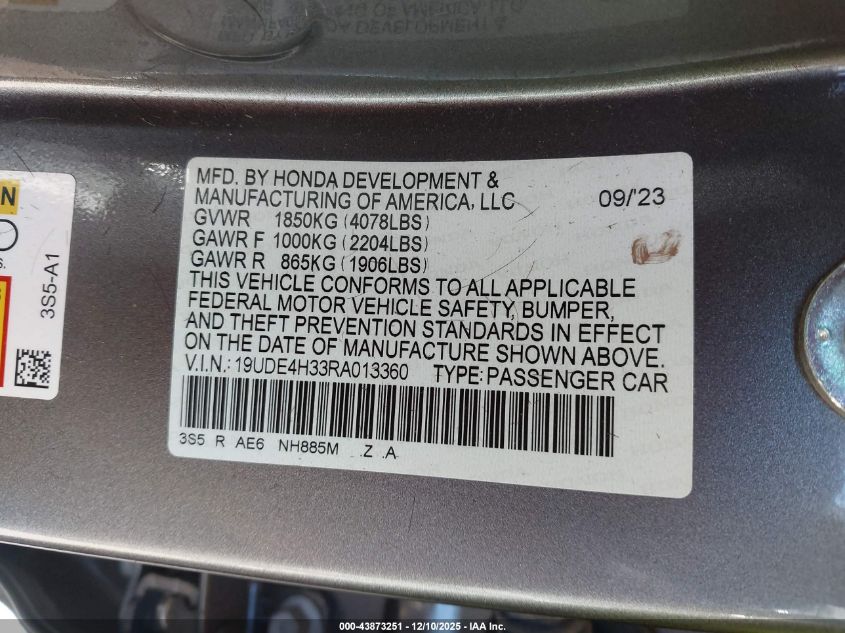 2024 Acura Integra A-Spec VIN: 19UDE4H33RA013360 Lot: 43873251