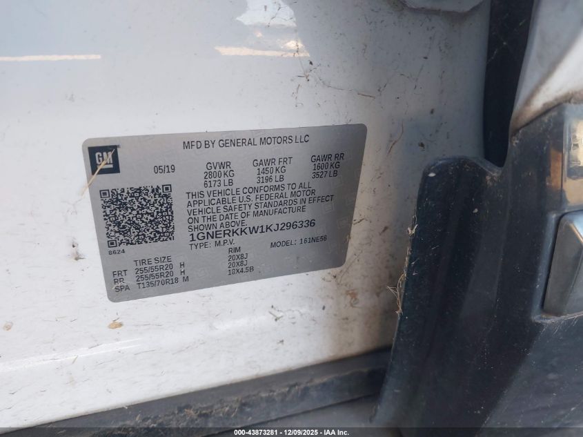 2019 Chevrolet Traverse Premier VIN: 1GNERKKW1KJ296336 Lot: 43873281