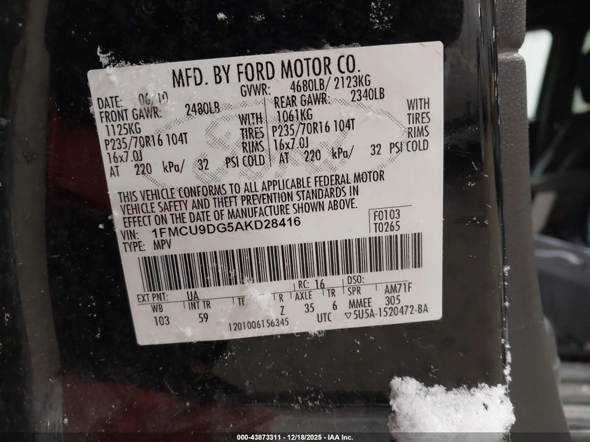 1FMCU9DG5AKD28416 2010 FORD ESCAPE photo no. 9