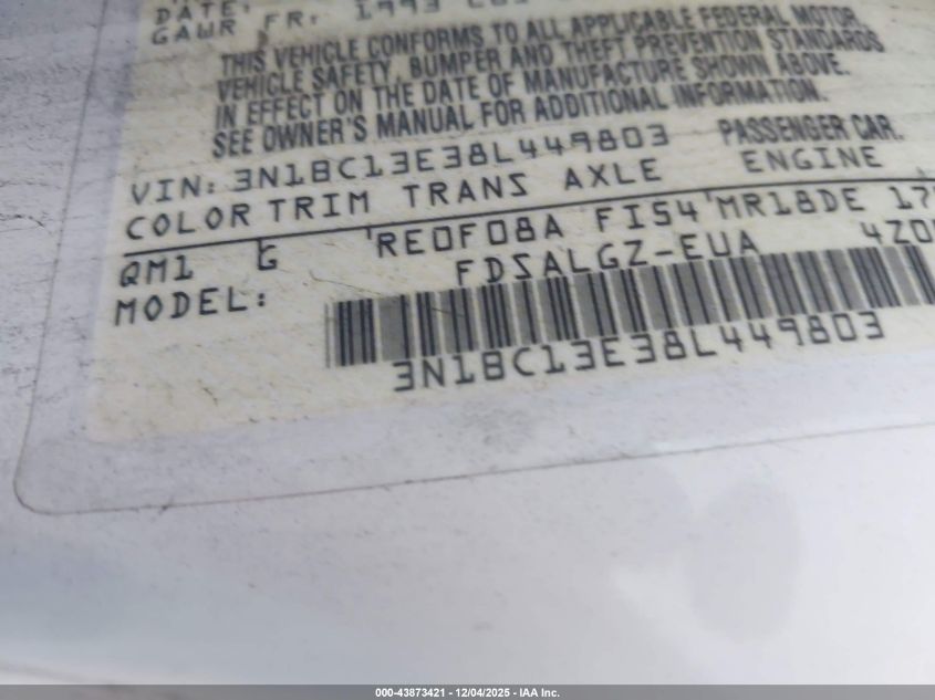 2008 Nissan Versa 1.8Sl VIN: 3N1BC13E38L449803 Lot: 43873421