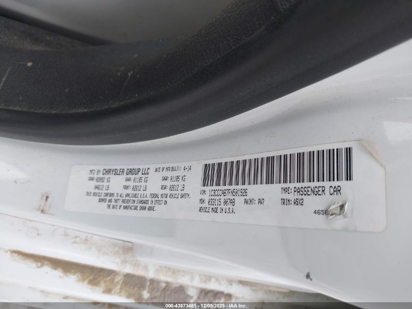 2015 Chrysler 200 Limited VIN: 1C3CCCAB7FN501926 Lot: 43873481