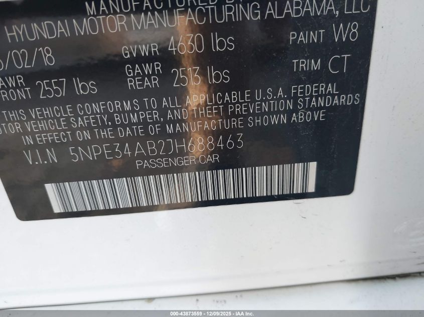2018 Hyundai Sonata Limited 2.0T VIN: 5NPE34AB2JH688463 Lot: 43873559