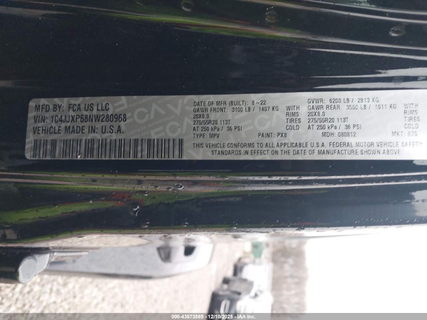 2022 Jeep Wrangler 4Xe Unlimited Sahara 4X4 VIN: 1C4JJXP68NW280968 Lot: 43873589