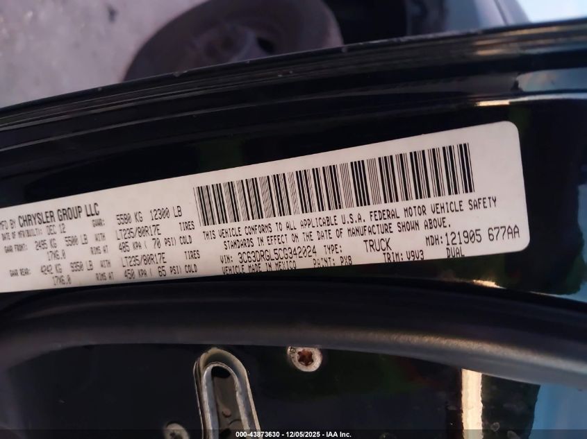 2012 Ram 3500 St VIN: 3C63DRGL5CG342024 Lot: 43873630