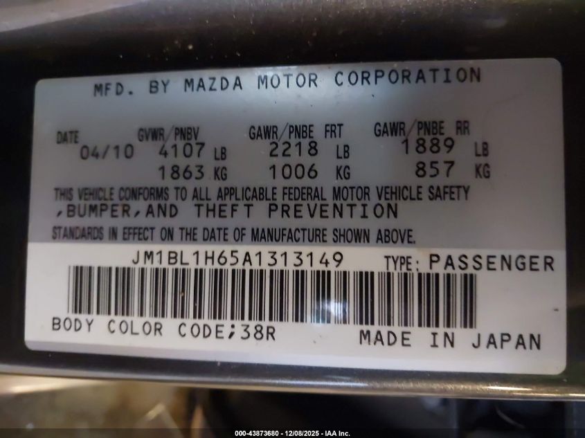 2010 Mazda Mazda3 S Sport VIN: JM1BL1H65A1313149 Lot: 43873680