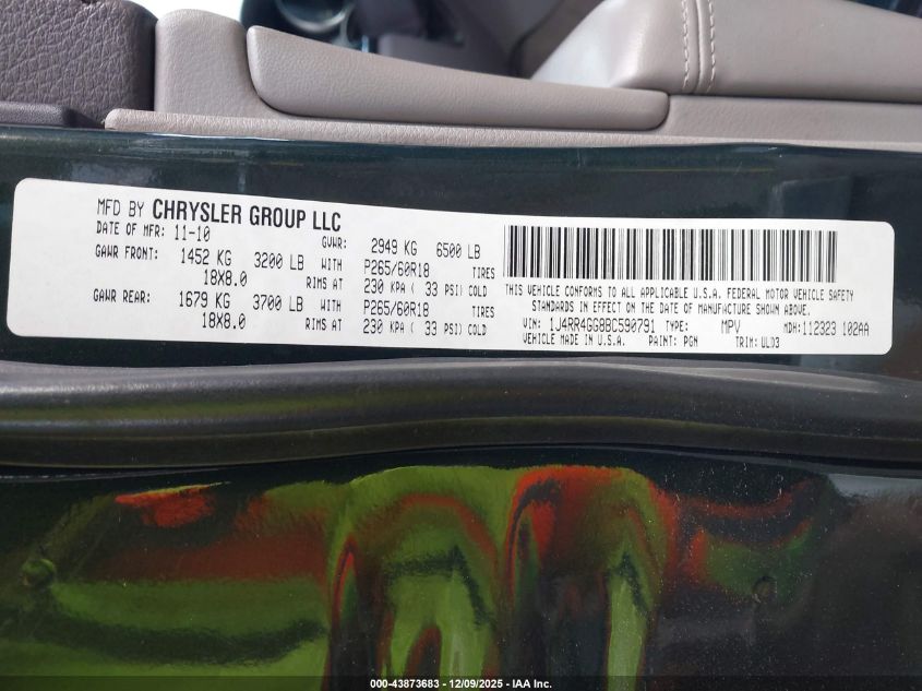 2011 Jeep Grand Cherokee Laredo VIN: 1J4RR4GG8BC590791 Lot: 43873683