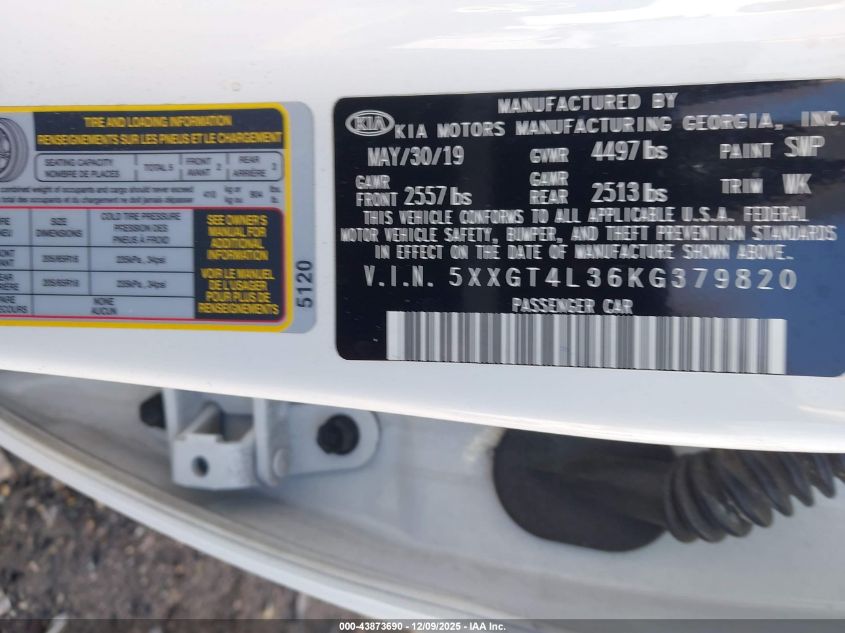2019 Kia Optima Lx VIN: 5XXGT4L36KG379820 Lot: 43873690