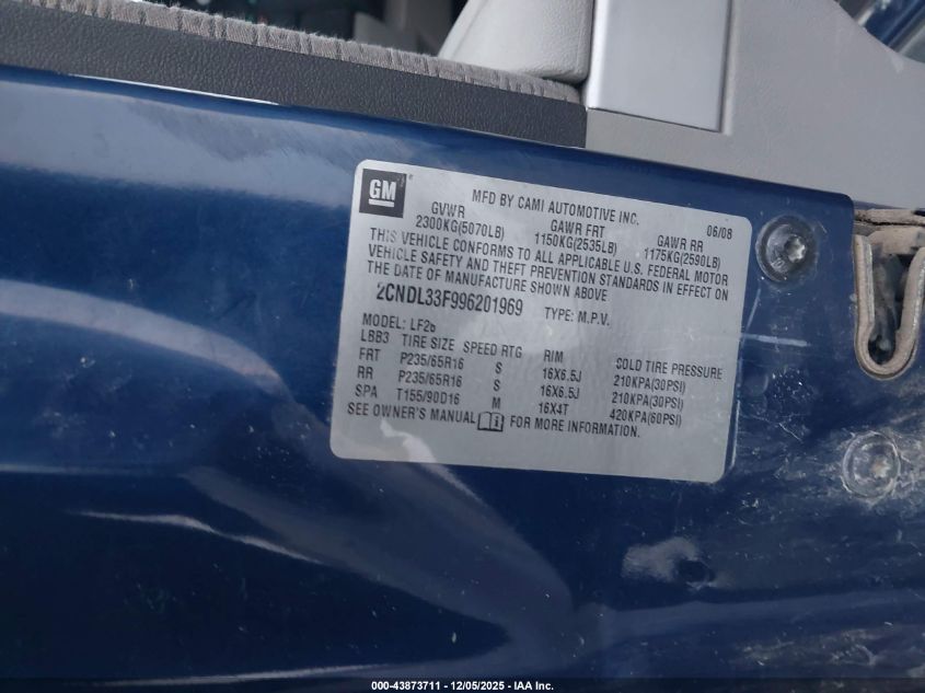 2009 Chevrolet Equinox Lt VIN: 2CNDL33F996201969 Lot: 43873711