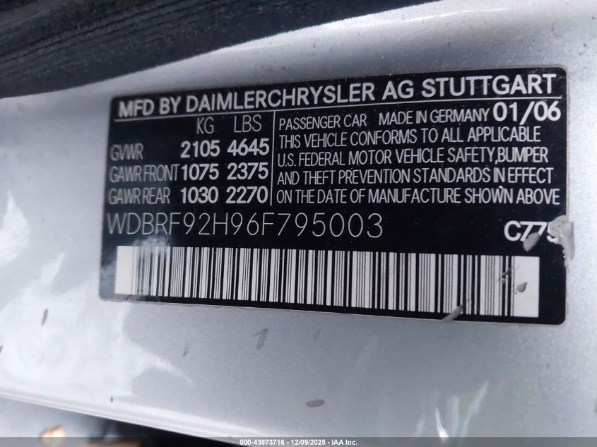 2006 Mercedes-Benz C 280 Luxury 4Matic VIN: WDBRF92H96F795003 Lot: 43873716