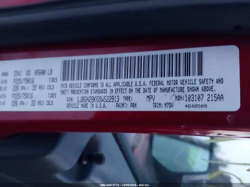 2009 Jeep Liberty Sport VIN: 1J8GN28K69W522913 Lot: 43873774