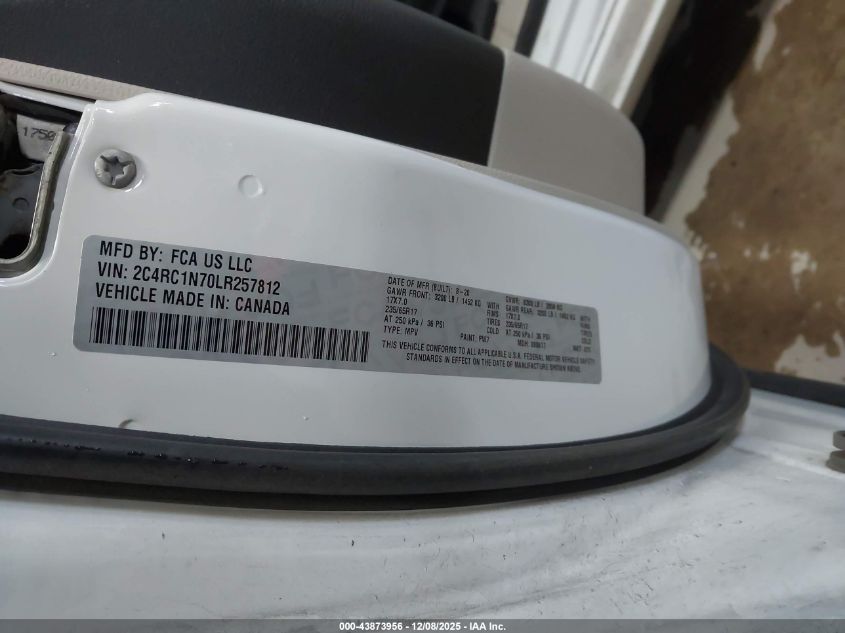 2020 Chrysler Pacifica Hybrid Limited VIN: 2C4RC1N70LR257812 Lot: 43873956