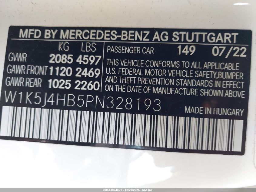 2023 Mercedes-Benz Cla 250 Coupe 4Matic VIN: W1K5J4HB5PN328193 Lot: 43874001