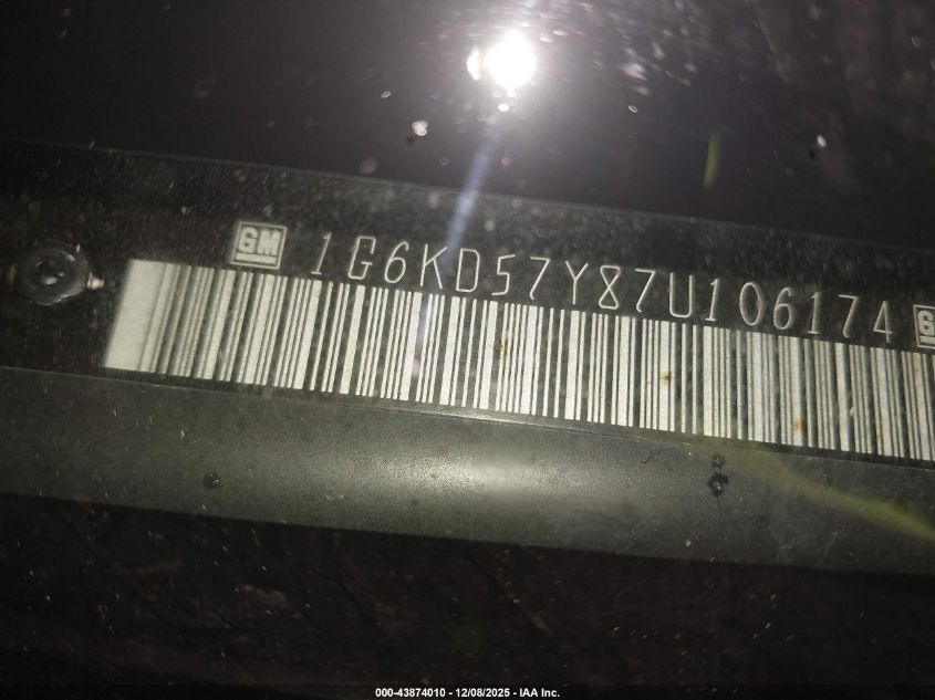 2007 Cadillac Dts V8 VIN: 1G6KD57Y87U106174 Lot: 43874010