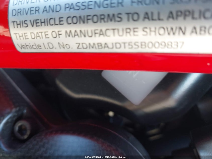 VIN ZDMBAJDT5SB009837 2025 DUCATI HYPERMOTARD 950/950 SP