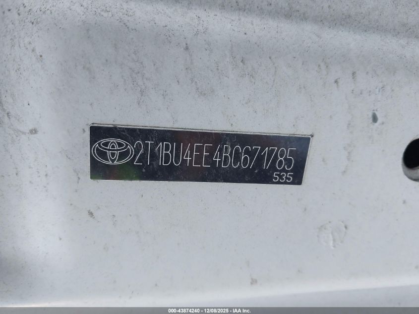2011 Toyota Corolla Le VIN: 2T1BU4EE4BC671785 Lot: 43874240