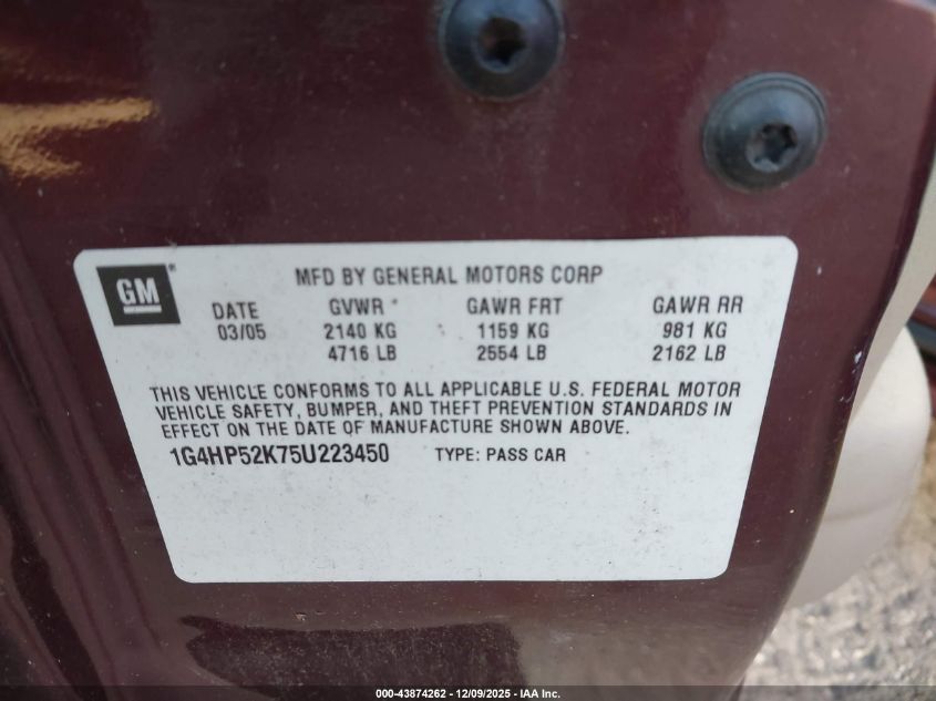 2005 Buick Lesabre Custom VIN: 1G4HP52K75U223450 Lot: 43874262