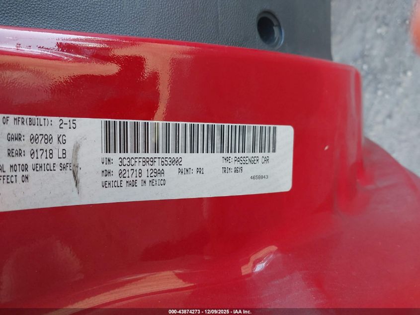 2015 Fiat 500 Sport VIN: 3C3CFFBR9FT653002 Lot: 43874273