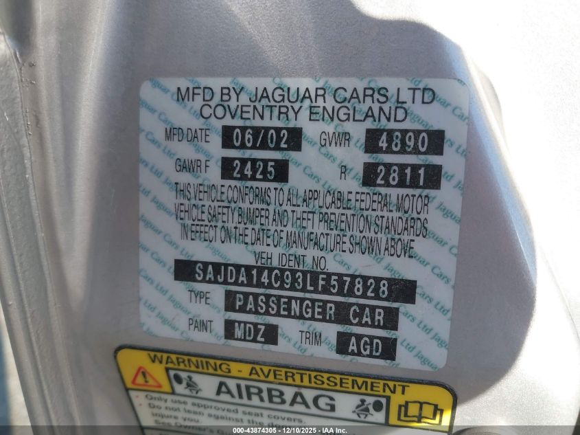2003 Jaguar Xj Xj8 VIN: SAJDA14C93LF57828 Lot: 43874305