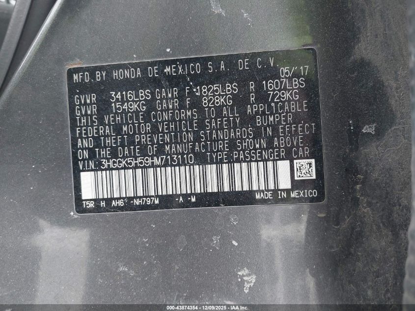 2017 Honda Fit Lx VIN: 3HGGK5H59HM713110 Lot: 43874354