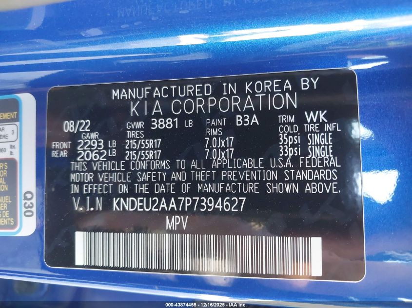 2023 Kia Seltos S VIN: KNDEU2AA7P7394627 Lot: 43874455