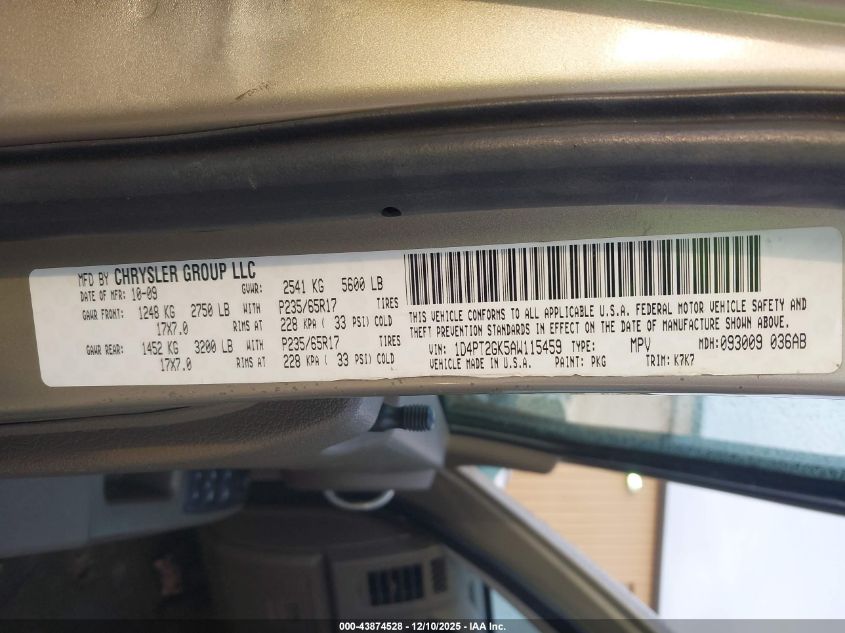 2010 Dodge Nitro Se VIN: 1D4PT2GK5AW115459 Lot: 43874528