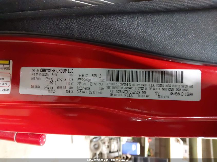 2015 Jeep Wrangler Unlimited Sahara VIN: 1C4BJWEGXFL502536 Lot: 43874562