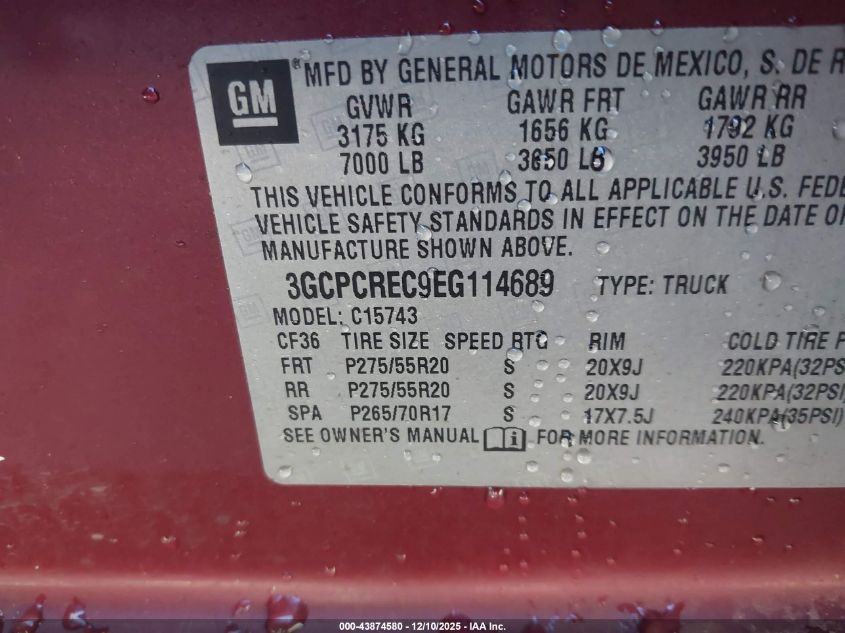 2014 Chevrolet Silverado 1500 1Lt VIN: 3GCPCREC9EG114689 Lot: 43874580