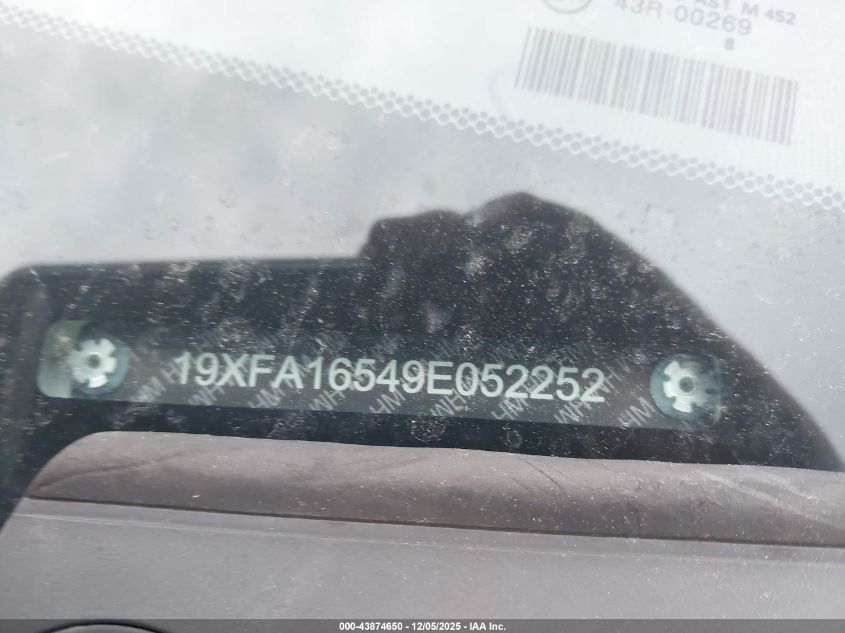 2009 Honda Civic Lx VIN: 19XFA16549E052252 Lot: 43874650
