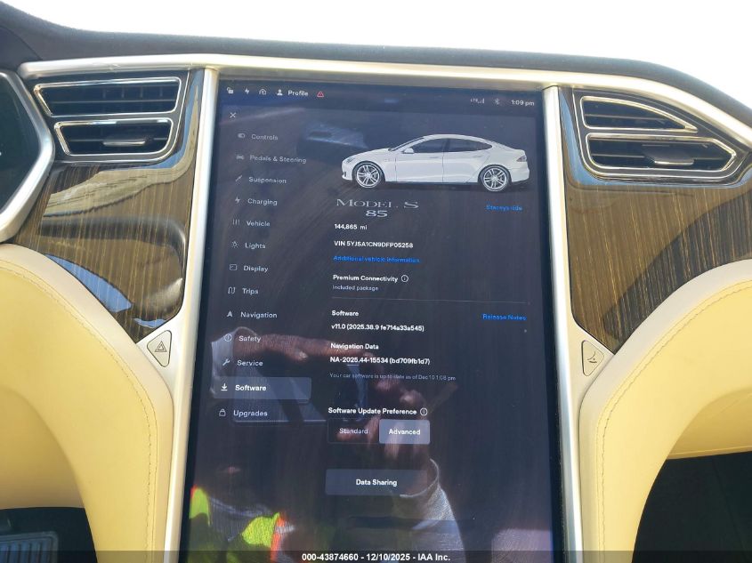 2013 Tesla Model S VIN: 5YJSA1CN9DFP05258 Lot: 43874660