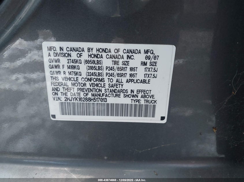 2HJYK16288H517013 2008 HONDA RIDGELINE photo no. 9