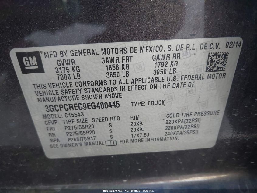 2014 Chevrolet Silverado 1500 1Lt VIN: 3GCPCREC9EG400445 Lot: 43874758