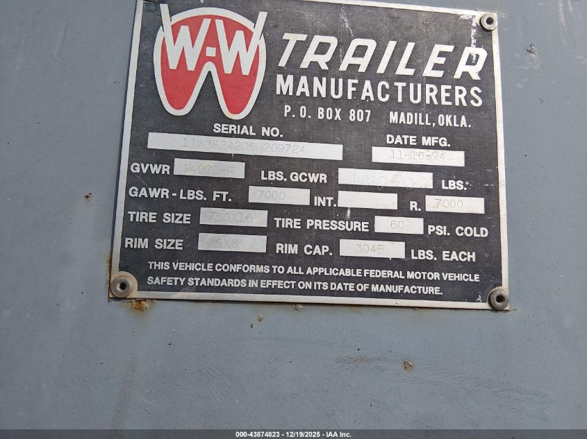 1995 * Other VIN: 11W3S2420SW209724 Lot: 43874823