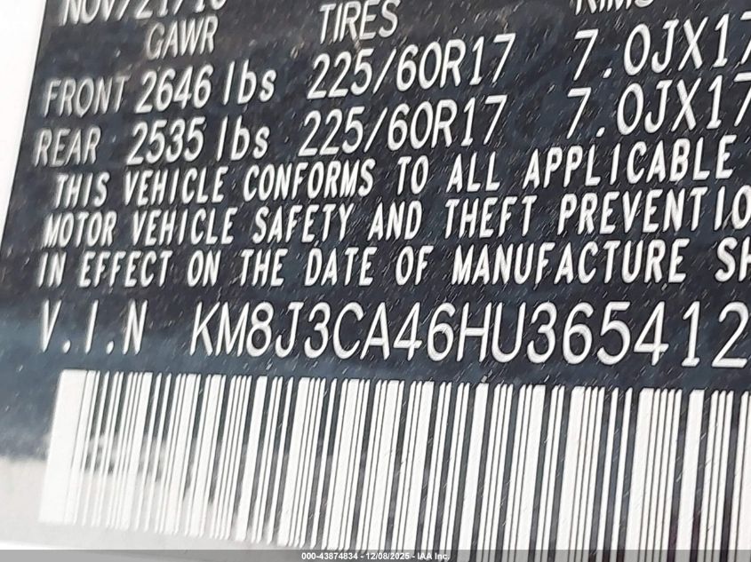 2017 Hyundai Tucson Se Plus VIN: KM8J3CA46HU365412 Lot: 43874834