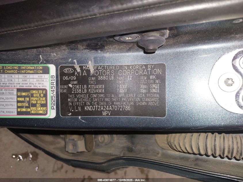 2010 Kia Soul + VIN: KNDJT2A24A7072786 Lot: 43874877