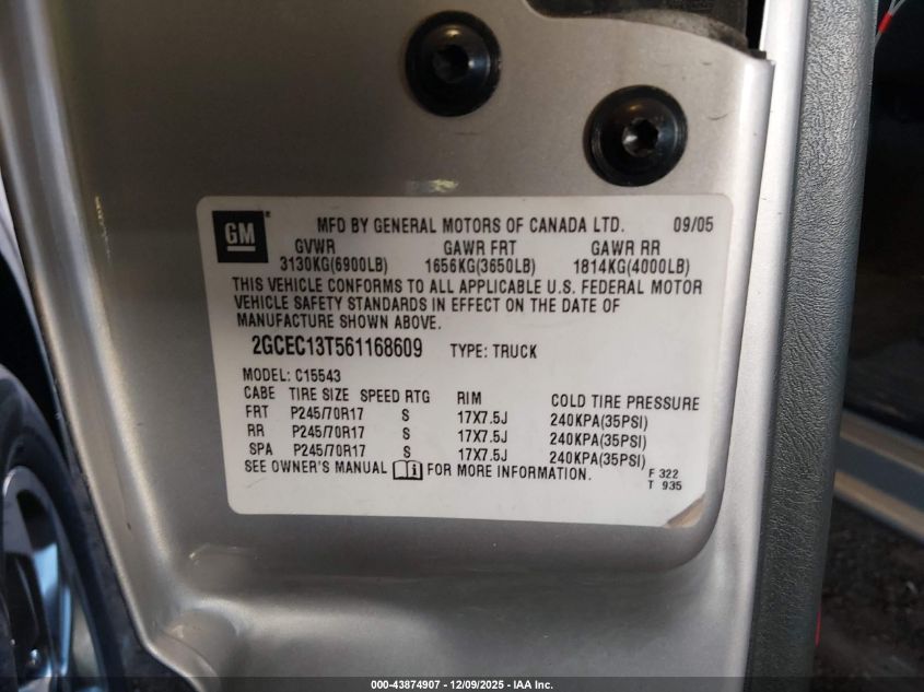 2006 Chevrolet Silverado 1500 Lt1 VIN: 2GCEC13T561168609 Lot: 43874907
