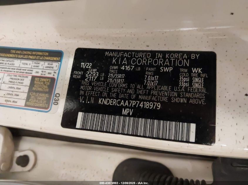 2023 Kia Seltos Ex VIN: KNDERCAA7P7418979 Lot: 43874983