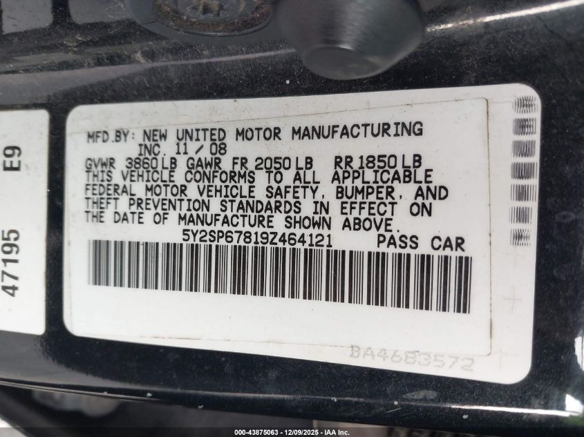 2009 Pontiac Vibe VIN: 5Y2SP67819Z464121 Lot: 43875063