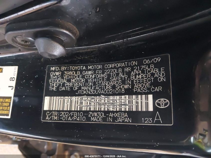 2010 Toyota Prius Iii VIN: JTDKN3DU9A0021018 Lot: 43875171