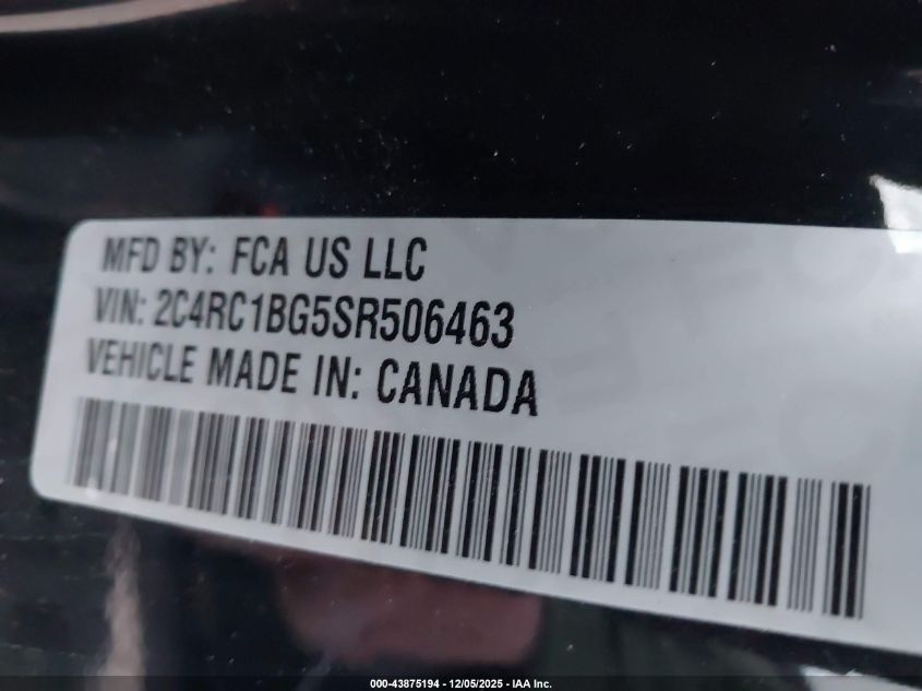 2025 Chrysler Pacifica Select VIN: 2C4RC1BG5SR506463 Lot: 43875194