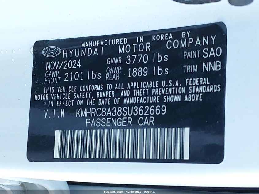 2025 Hyundai Venue Limited VIN: KMHRC8A38SU362669 Lot: 43875204