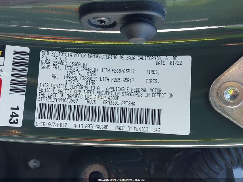 2022 Toyota Tacoma Trd Sport VIN: 3TMBZ5DN7NM033907 Lot: 43875209