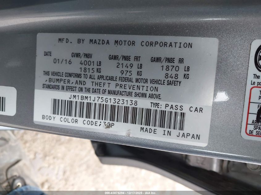 2016 Mazda Mazda3 I Sport VIN: JM1BM1J75G1323138 Lot: 43875294