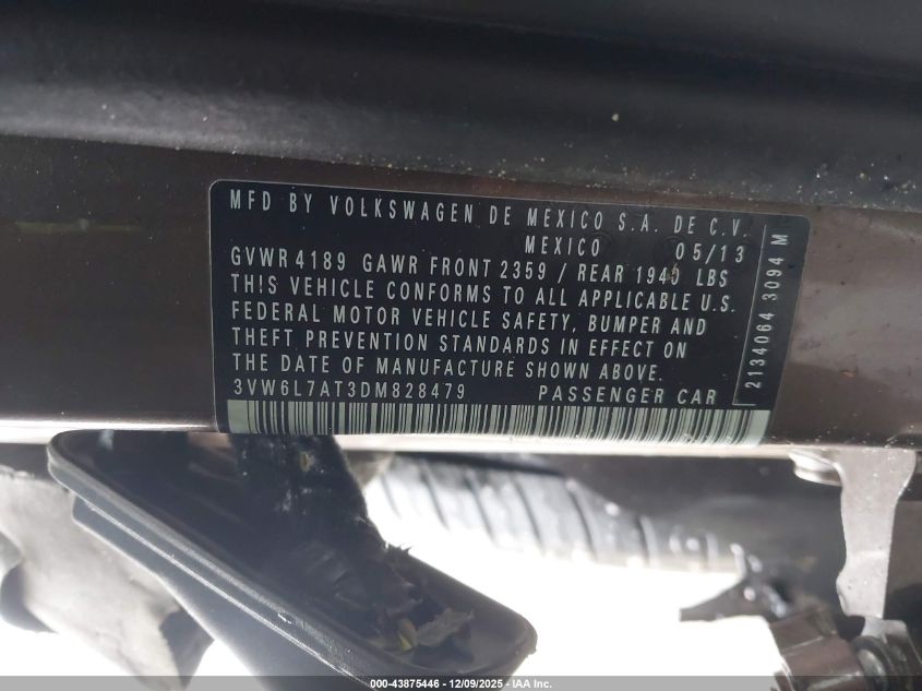 2013 Volkswagen Beetle 2.0L Tdi VIN: 3VW6L7AT3DM828479 Lot: 43875446