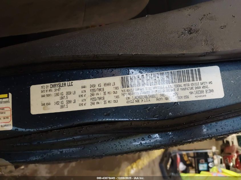 2008 Jeep Wrangler Unlimited Sahara VIN: 1J4GA591X8L549911 Lot: 43875449