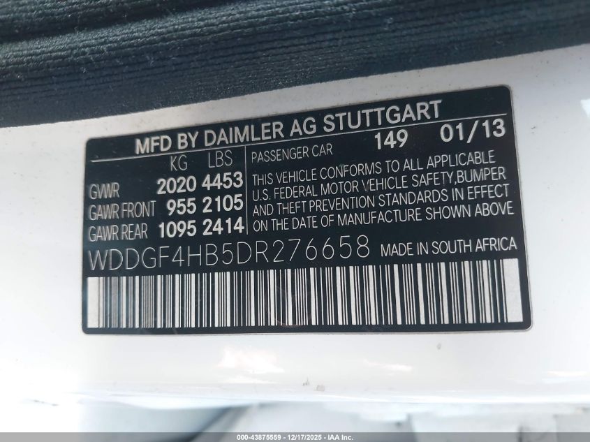 2013 Mercedes-Benz C 250 Sport VIN: WDDGF4HB5DR276658 Lot: 43875559