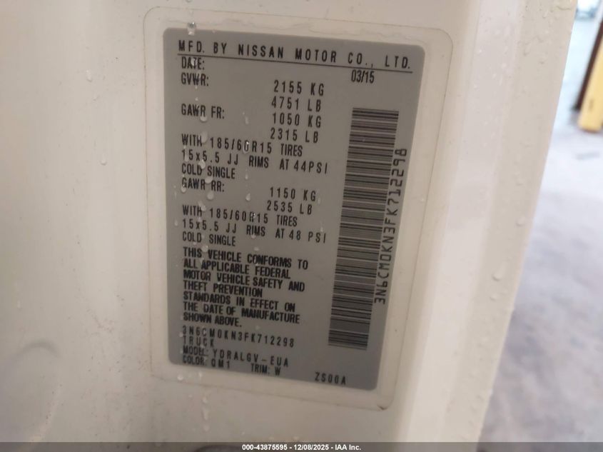 2015 Nissan Nv200 Sv VIN: 3N6CM0KN3FK712298 Lot: 43875595
