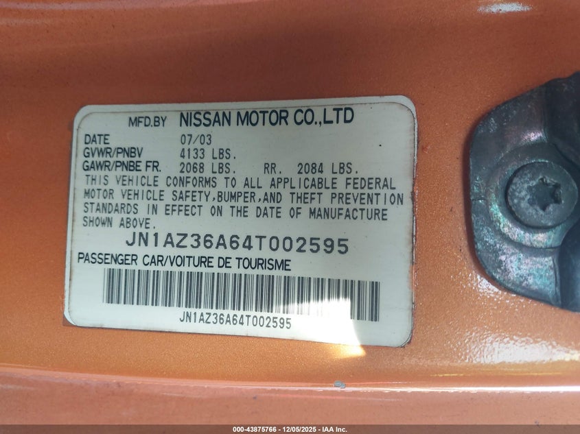 JN1AZ36A64T002595 2004 NISSAN 350Z photo no. 9